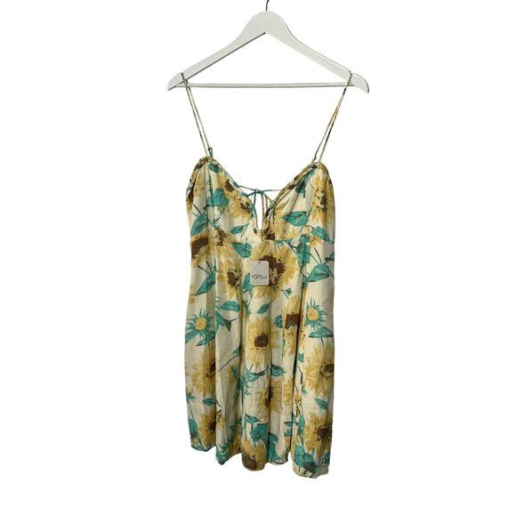 FREE PEOPLE WOMENS LARGE ALTURA PRINTED SUNFLOWER MINI DRESS YELLOW NEW - Picture 6 of 14